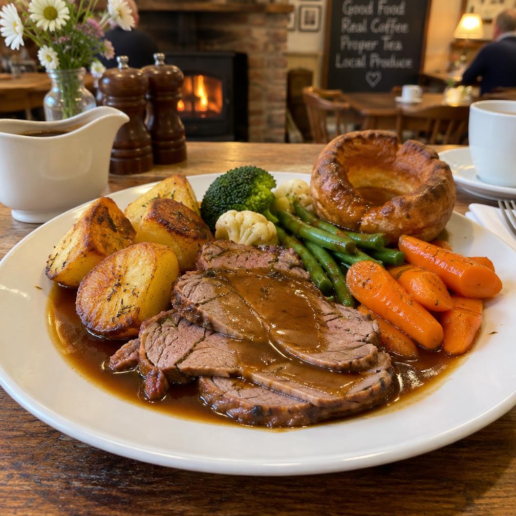 Sunday roast dinner at Rose's Cafe, Kilburn